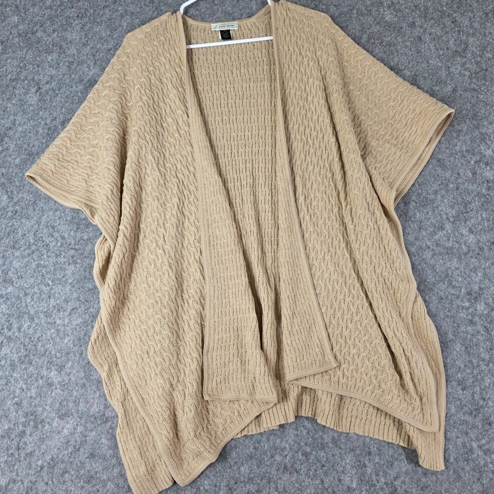 St. John Sport‎ Cardigan Womens M/L Tan Beige Wool Blend Cable Knit Open Front